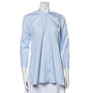 HELMUT LANG Mock Neck Three-Quarter Sleeve Button-Up Shirt Top